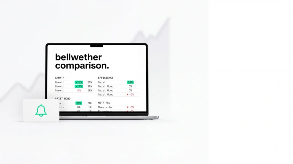 Polymarket vs Robinhood event contracts comparison — bellwether dashboard on MacBook with growth and efficiency metrics